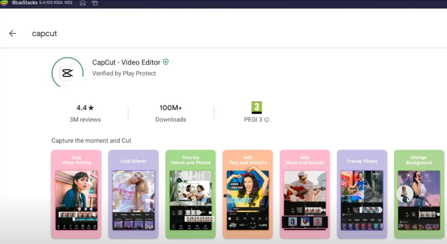 Capcut app on the Google Play store on Windows PC