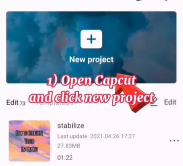 Open cap cut and click on new project