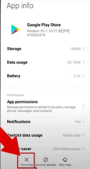 Force stop play store