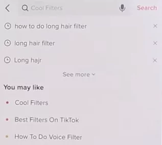 Search TikTok for long hair filter