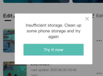 CapCut insufficient storage