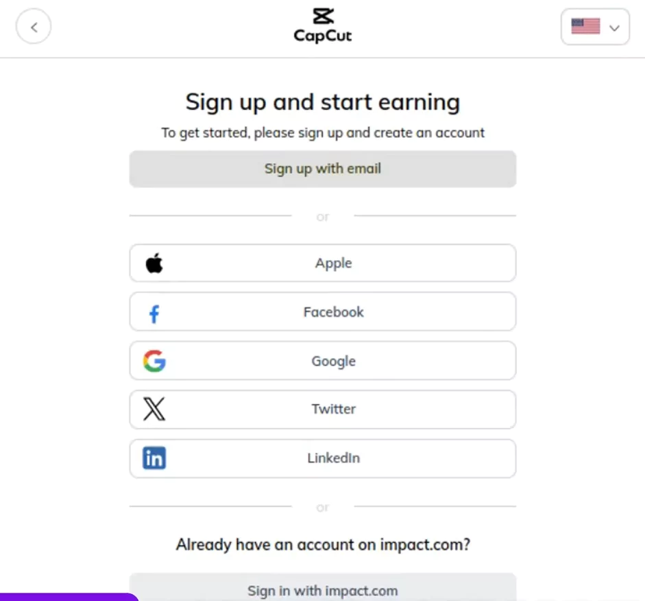 CapCut Affiliate Program: Earn money as a Creator in 2025 6 Creating an account in impact