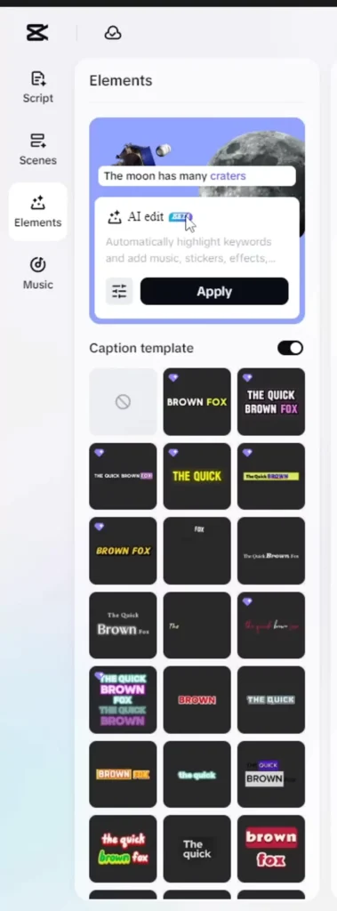 Unlock the Power of Free AI Video Creation with CapCut’s New AI Video Maker 10 Adding elements and caption templates