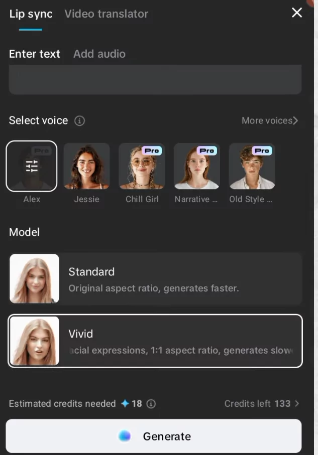 CapCut Lip Sync Not Working? Here's How to Fix It 7 Choose between standard and vivid models
