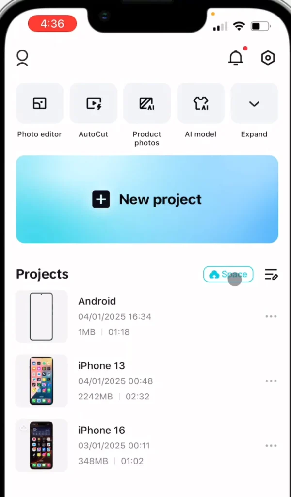How to Increase Cloud Storage on CapCut: A Complete Guide 5 Click on Space button after opening the app