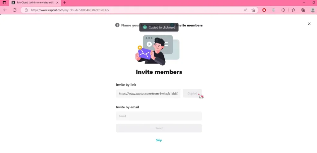 CapCut Guide to Collaborating on Video Editing using Team Spaces 6 copy the link to invite members 685a87d00f925
