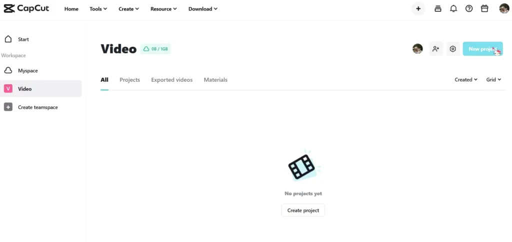 CapCut Guide to Collaborating on Video Editing using Team Spaces 7 Create a new project