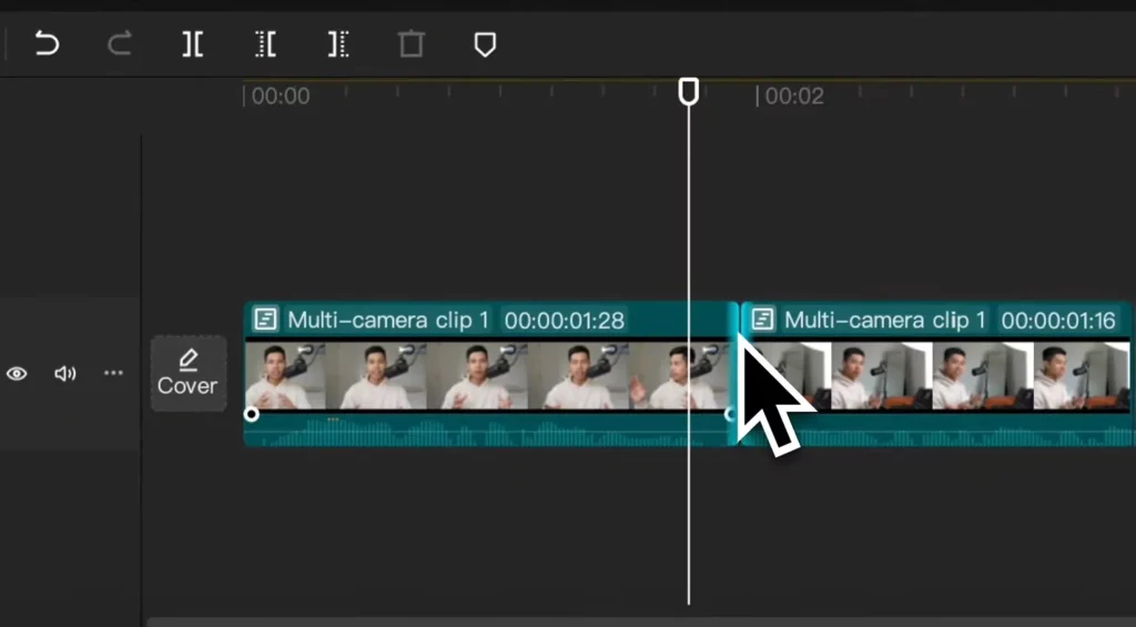 Ultimate Guide to MultiCam Editing with CapCut on Mac and PC 11 Editing between the clips to switch the camera angle