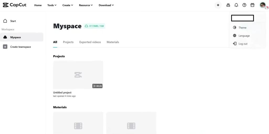 CapCut Guide to Collaborating on Video Editing using Team Spaces 4 Myspace tab inside CapCut