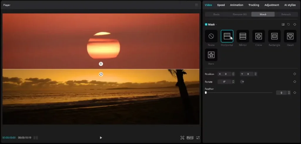 How to use the Masking Tool in CapCut for Creative Video Editing? 8 Click on the horizontal mask option