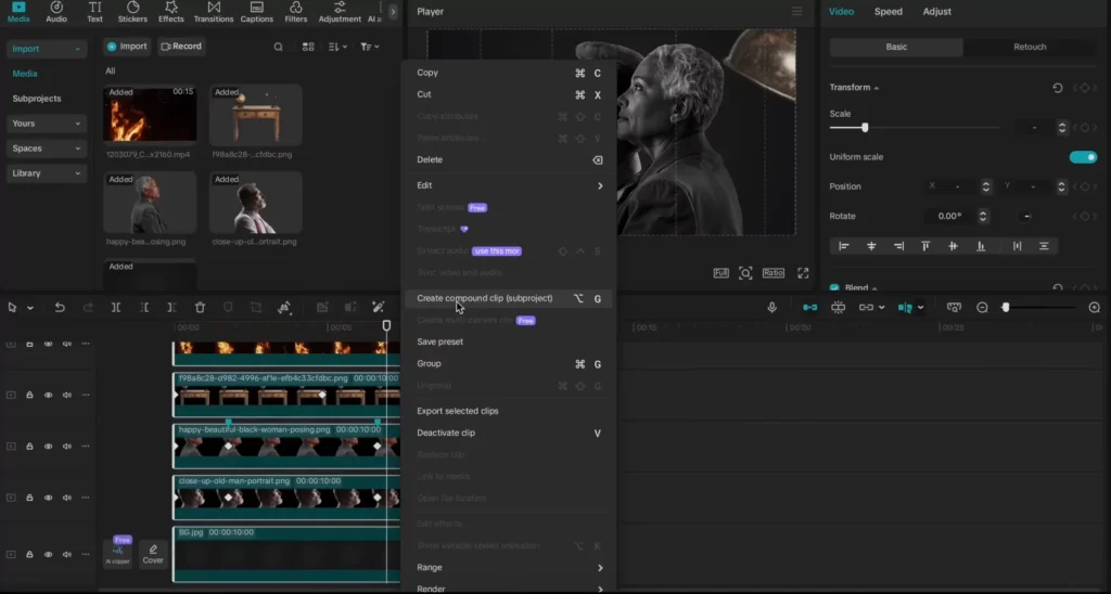 YouTube Storytelling with CapCut: Cinematic Editing Tips for Creators 19 Creating a compound clip