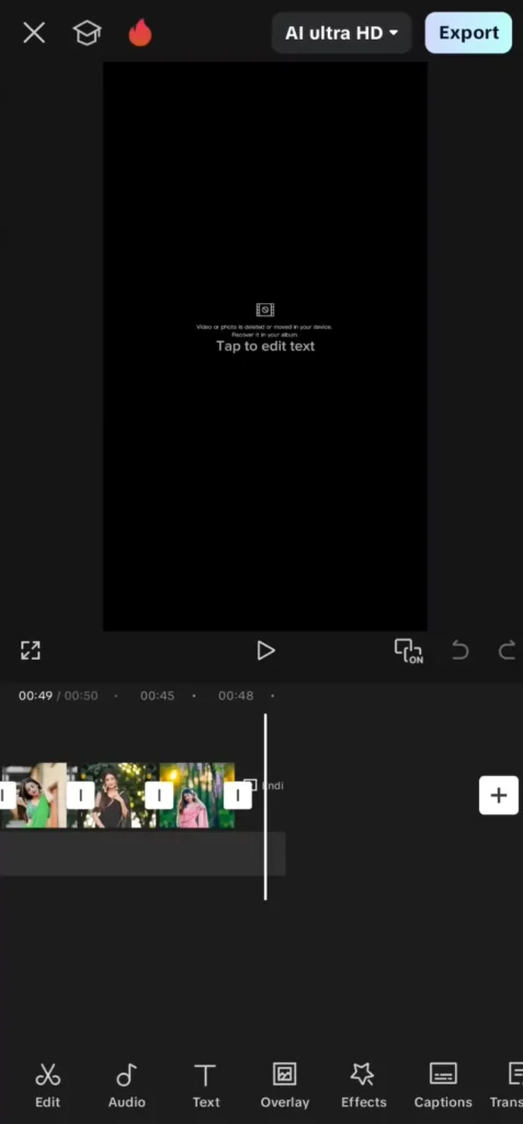 Make Viral Photo Beat Sync videos for WhatsApp status using CapCut 5 Photos added to timeline