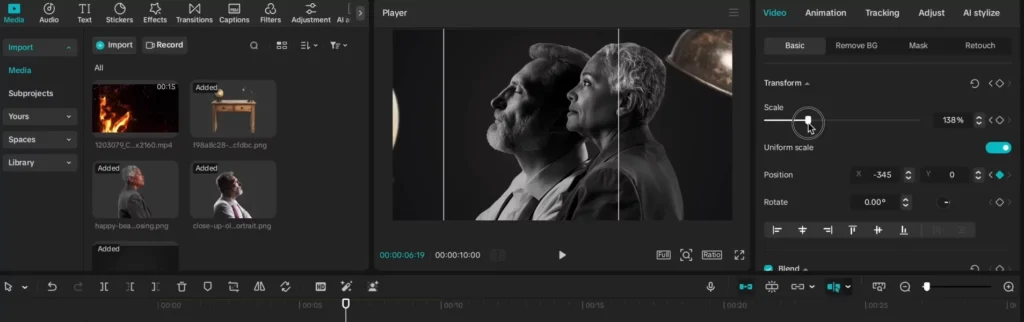 YouTube Storytelling with CapCut: Cinematic Editing Tips for Creators 18 Scale the man layer
