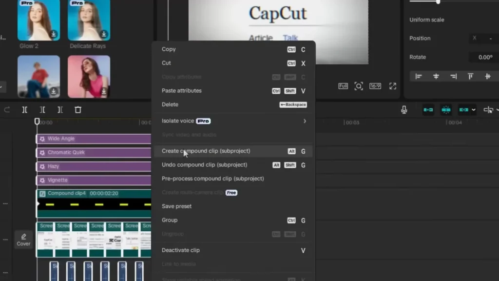 7 CapCut Effects to use in your Videos for Getting PRO Level Edits 21 Select all clips and choose create compound clip