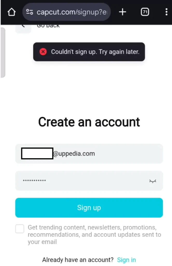 Could not sign up problem