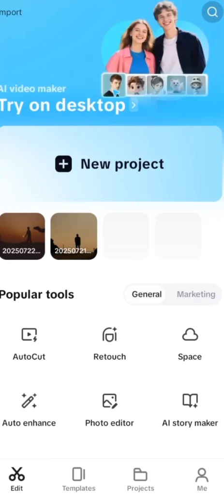 Reopen CapCut