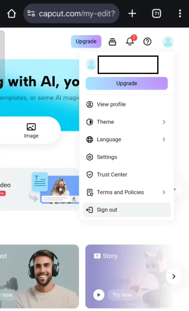 Sign out of existing account