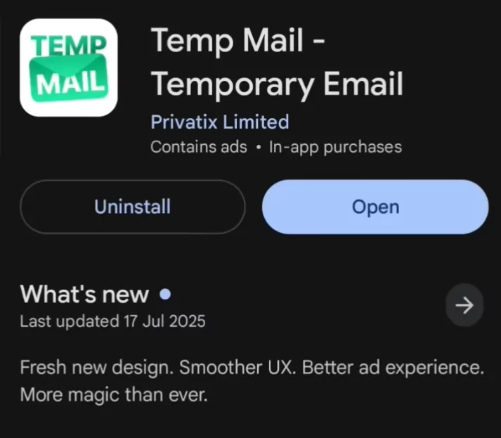 Temp mail app