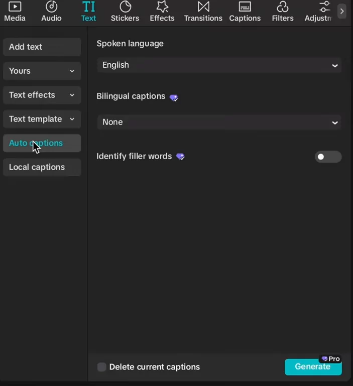 Using the auto captions feature