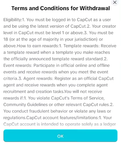 CapCut Buddy Program 2025: Complete Guide to Tasks, Rewards & Monetization 6 Terms and conditions for withdrawal