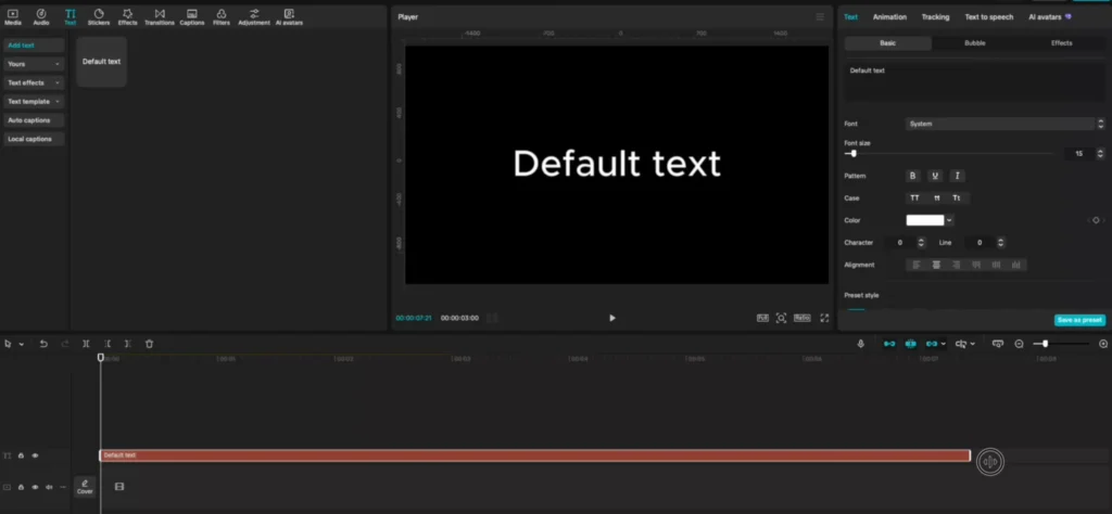 Adding default text layer