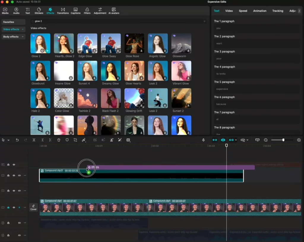 Applying the effects to compound clip
