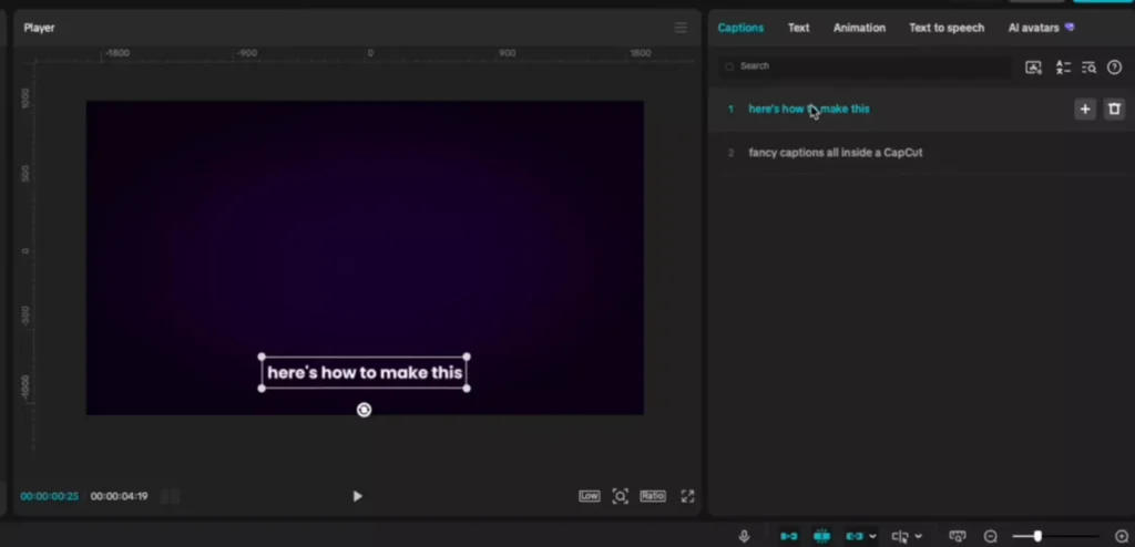 Generating and splitting the captions