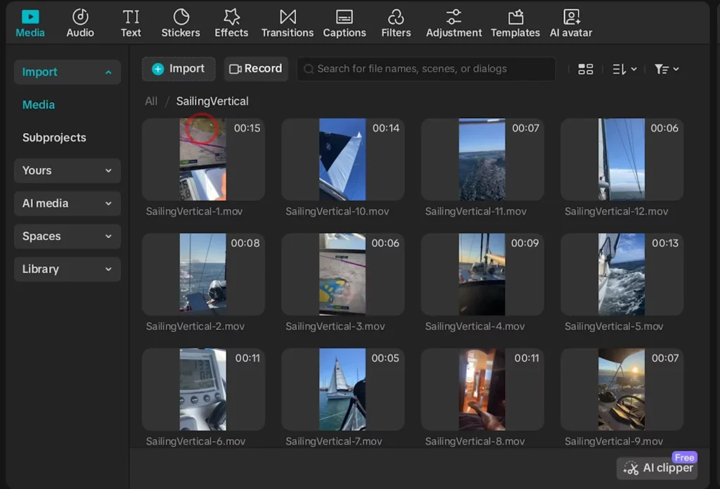 Importing the footage and photos