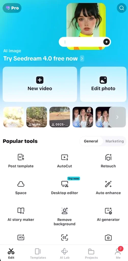 Opening capcut on your phone