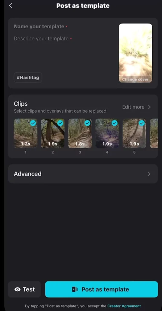 Post as template screen