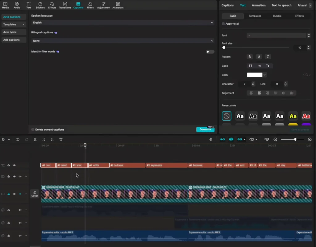 Select all the layers which you will use for captions