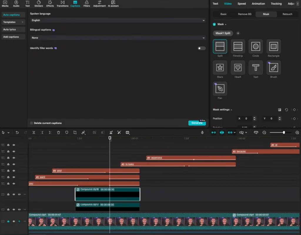 Selecting mask split