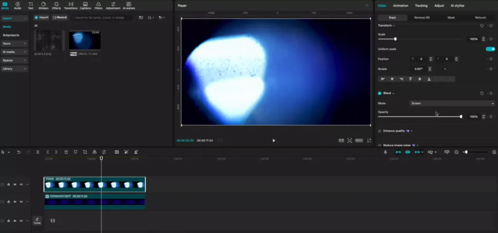 Set blend to screen and lower opacity