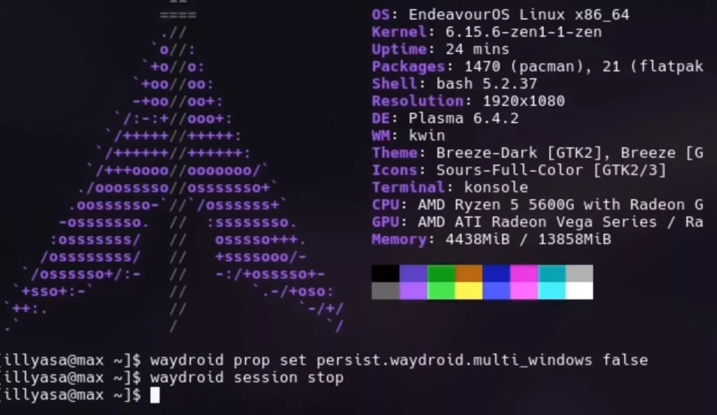 How to run CapCut on Linux using Waydroid? 9 Turn off multi window by running code in terminal