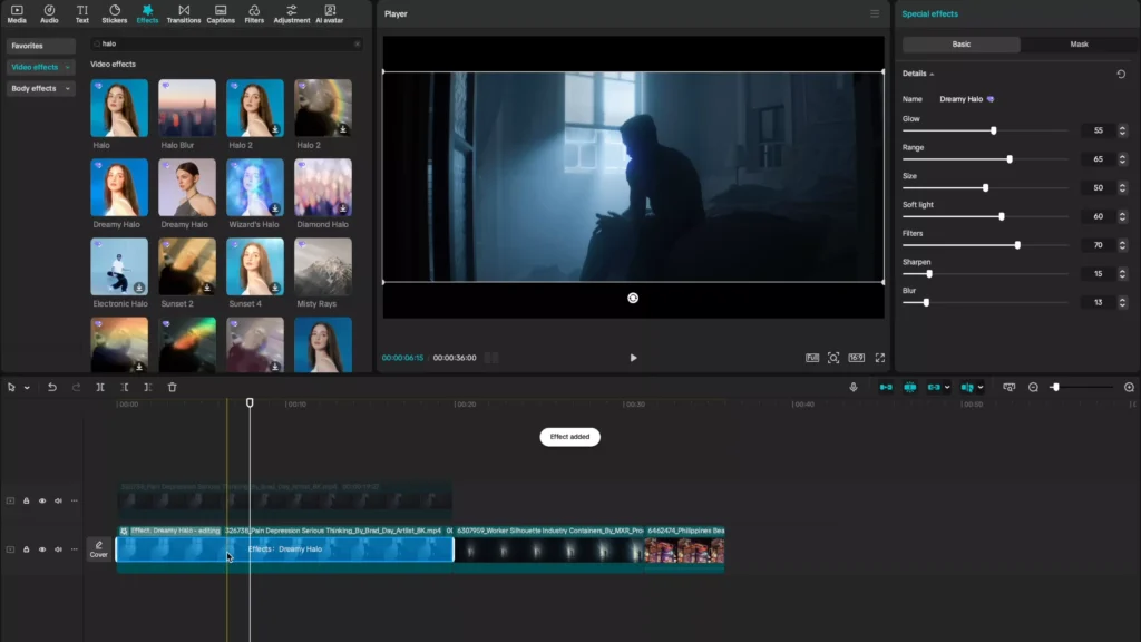 Applying the dreamy halo effect to your timeline