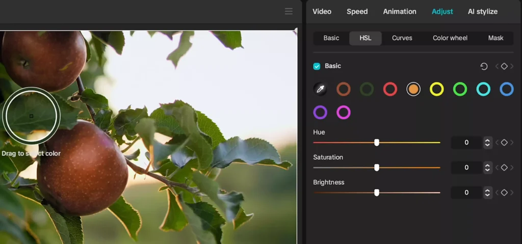 Color drop icon to select the color