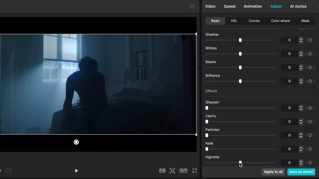 Modifying the effect settings
