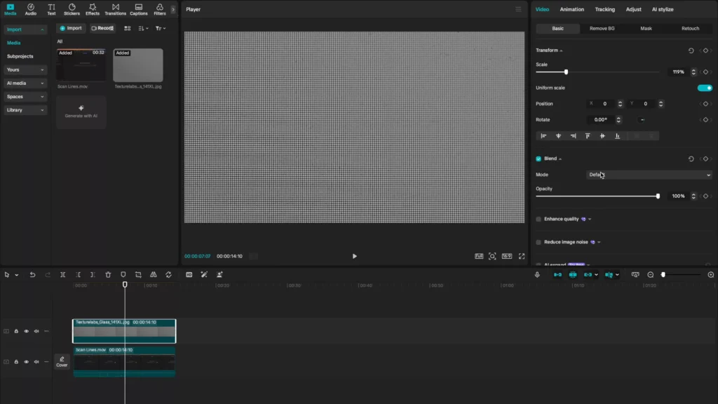 Overlay scanlines on the screen recordings