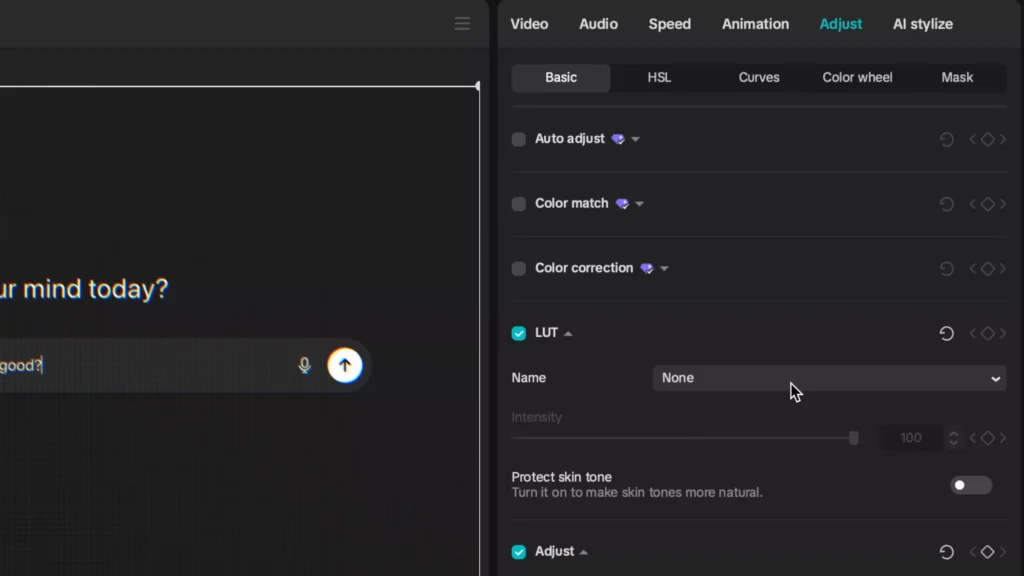 vignette option under adjust