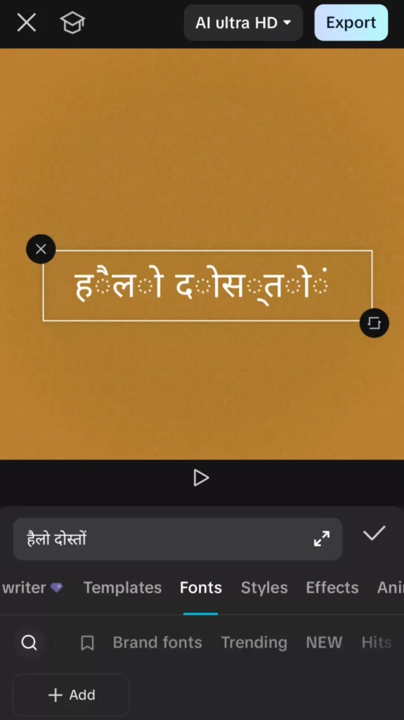 Screenshot showing exactly how to add Hindi Font to your video