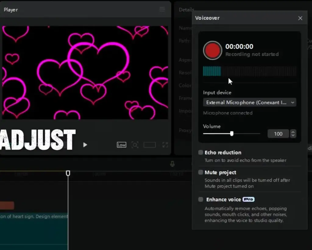 Using microphone for voiceovers