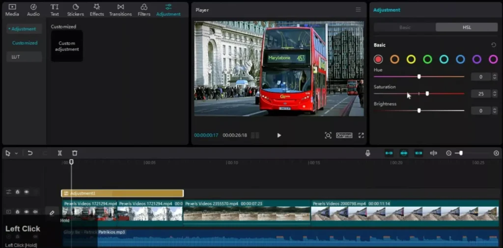 Adjustments made now will only appear till end point of the adjustment layer