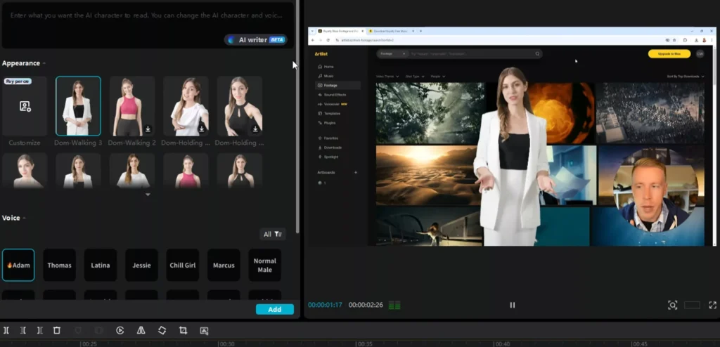 AI avatar and voiceover