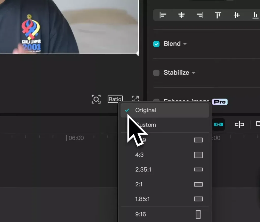 CapCut aspect ratio option on PC
