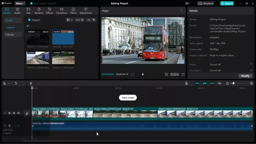 Expand the timeline and mute audio