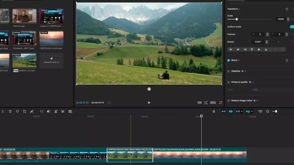 Two unrelated clips and using match clip transition
