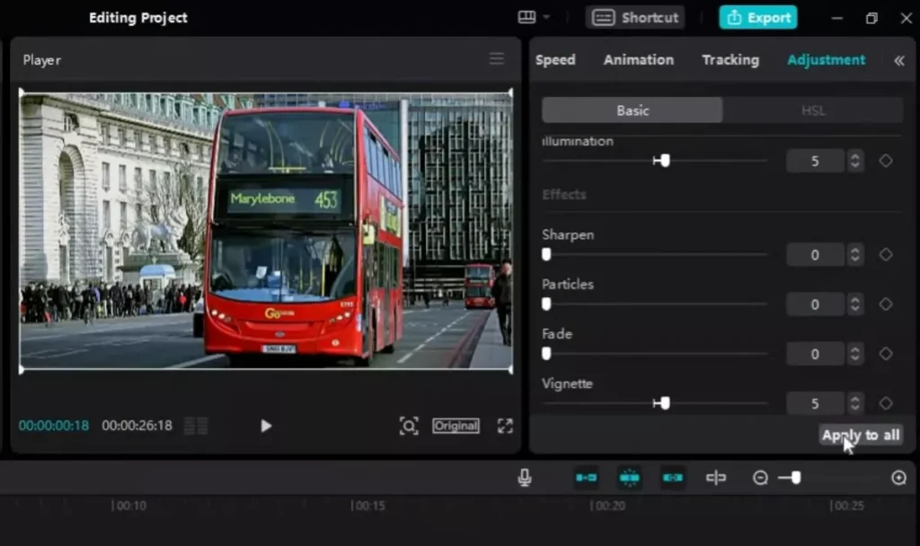You can preview before and after effects and click apply to all
