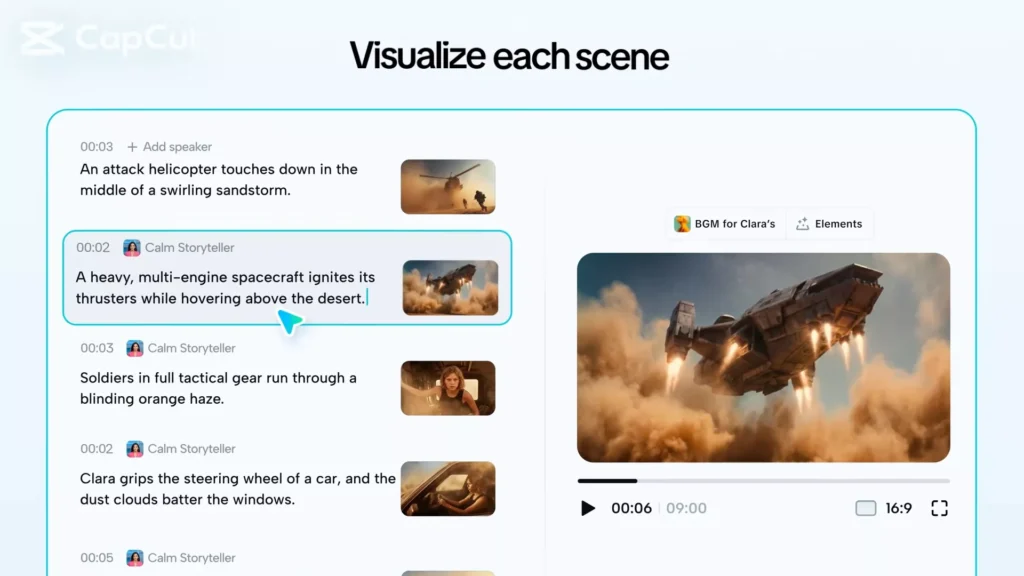 Ability to visualise each scene