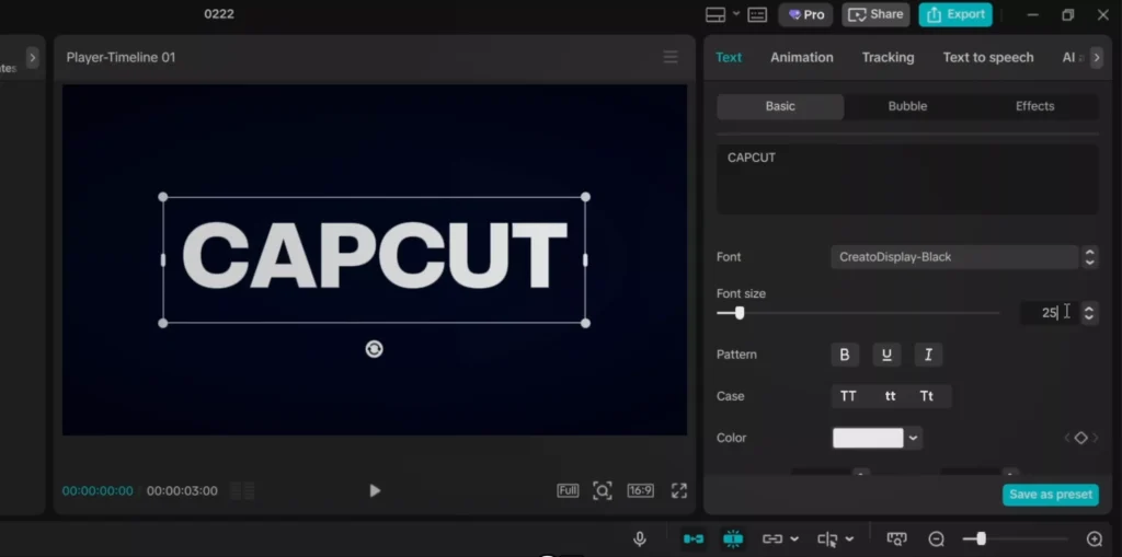 Add text layer and set the size