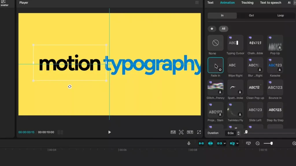 Adding the fade in animation for the words